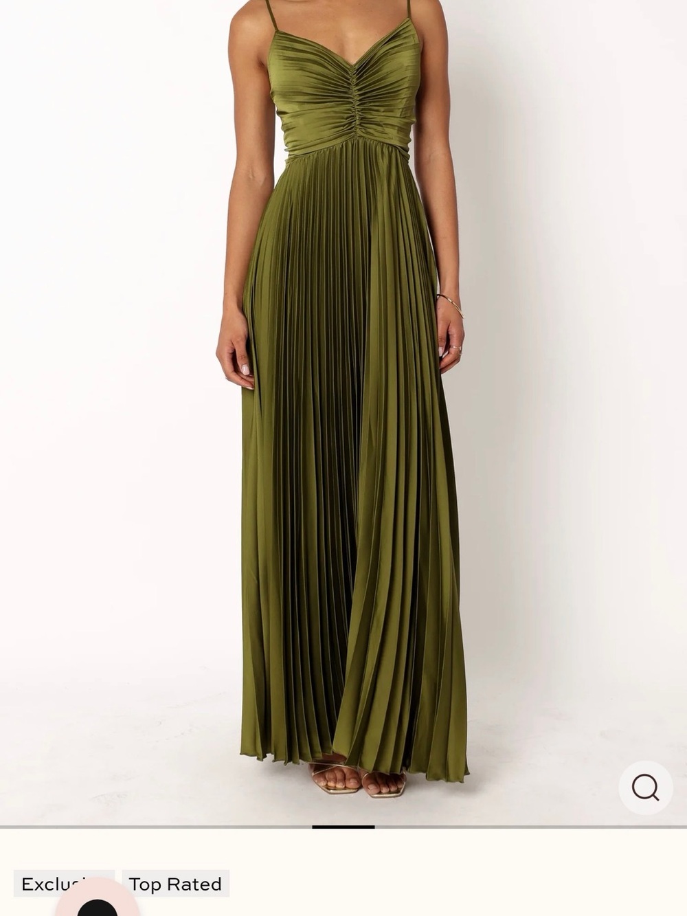 Petal & Pup Naira Palm Green Pleated Maxi Dress with Spaghetti Straps - Picture 4 of 5